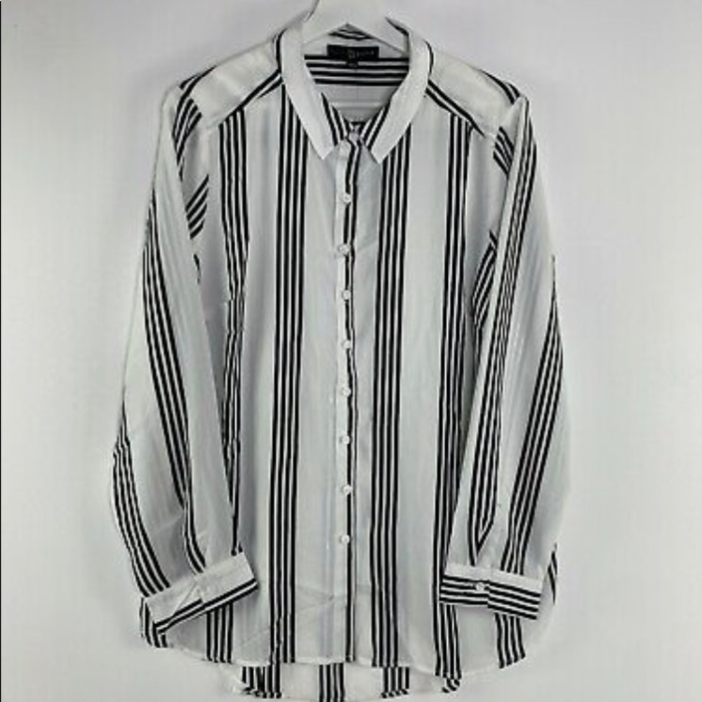 NWT  Fred David Woman Size 3X Long Sleeve Black/White Striped Blouse Shirt